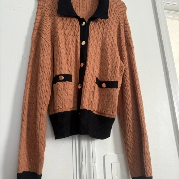 Marled Brown & Black Cable Knit Style Cardigan - Picture 6 of 7